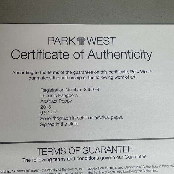 Dominic Pangborn Abstract Poppy Seriolithograph Signed in Plate Park West COA - Picture 6 of 7